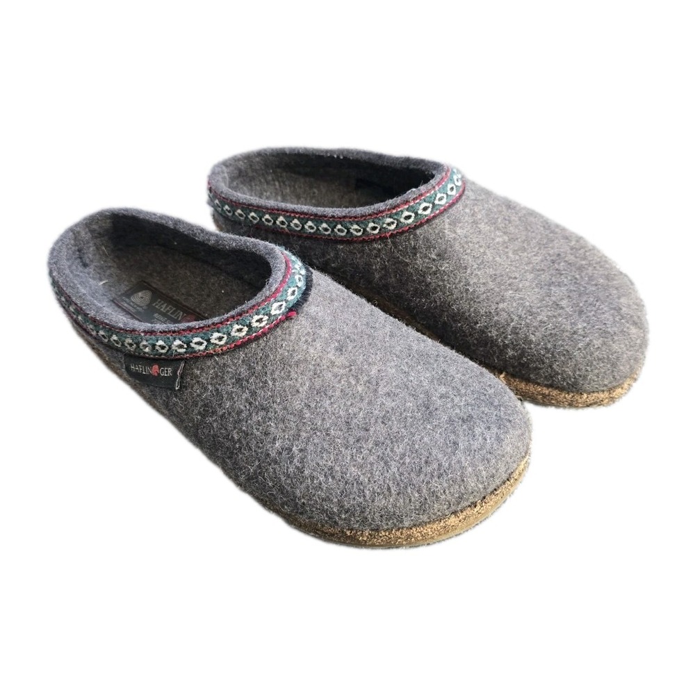 Haflinger GZ Classic Grizzly Wool Clog Grey Slippers Cork Footbed 39/8 Cabincore